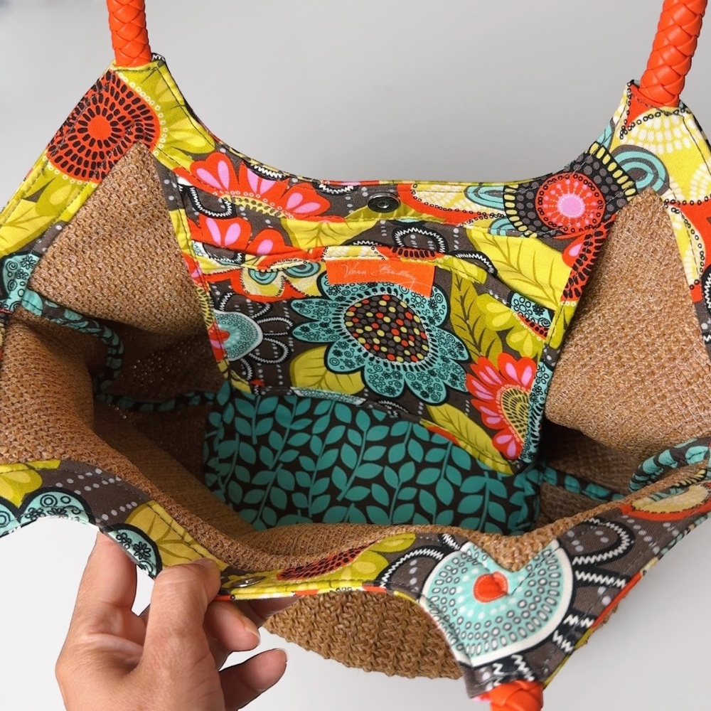 Vera Bradley Flower Straw Bucket Tote Shoulder Bag - Picture 5 of 8